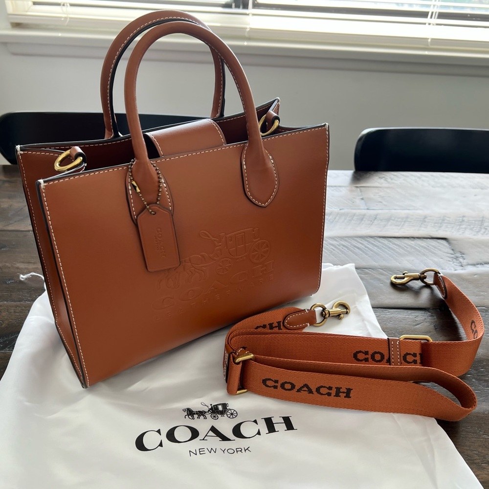 Coach Ace Tan Leather Tote with Logo Embossing